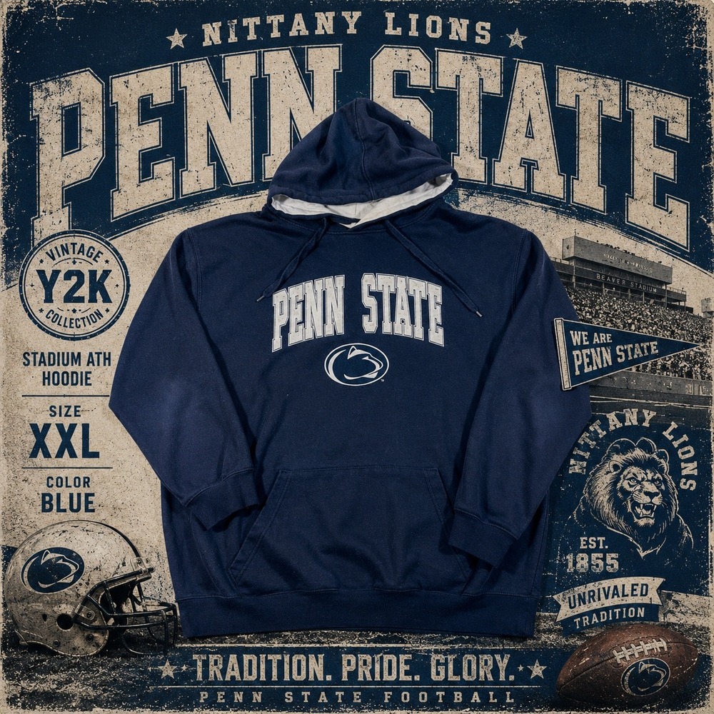 Vintage Y2k Stadium ATH Penn State University Nittany Lions Hoodie Size BLUE XXL